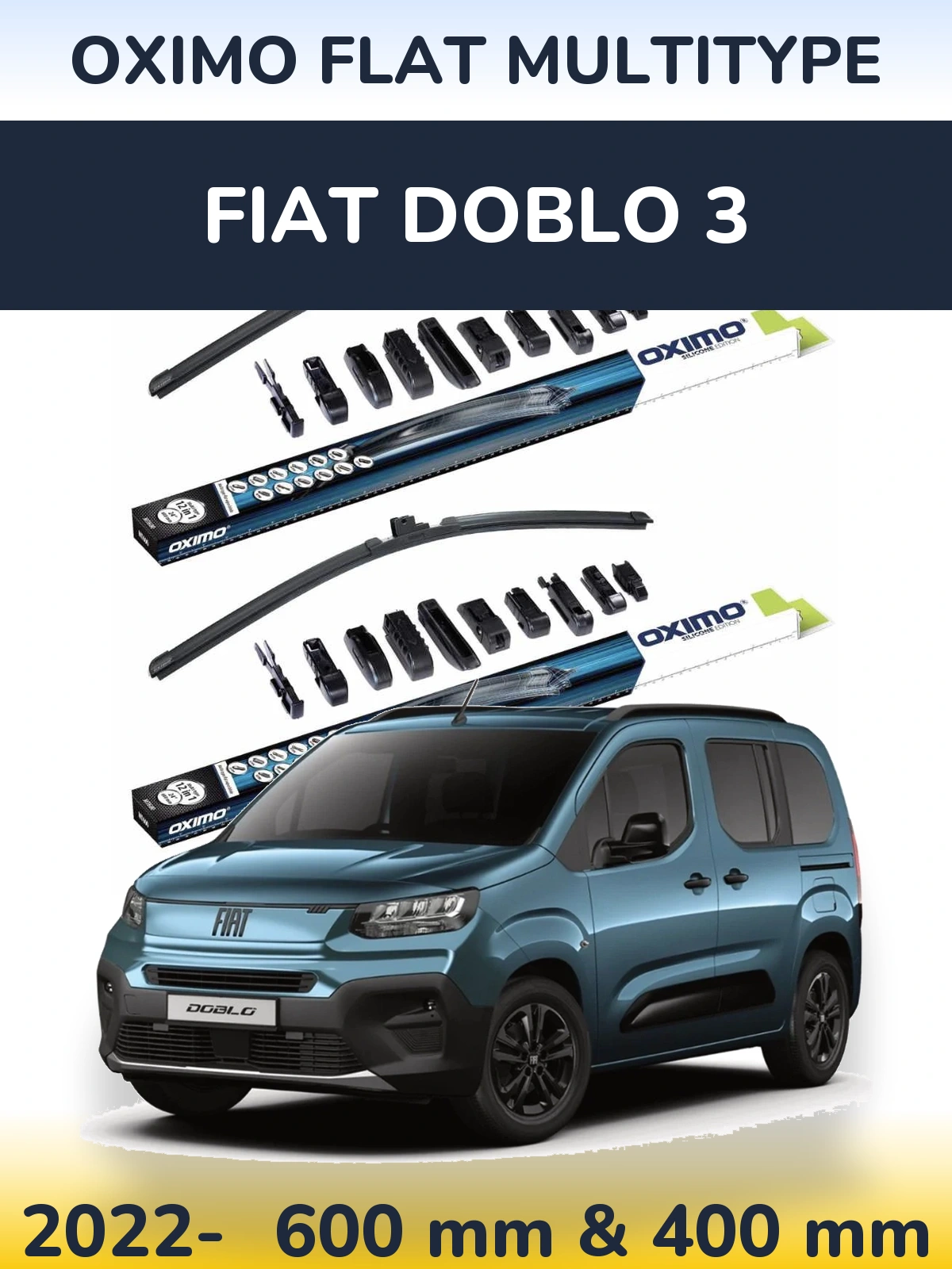 Sada předních stěračů Oximo Flat MultiType 600 a 400 mm pro Fiat Doblo 3 2022-2026