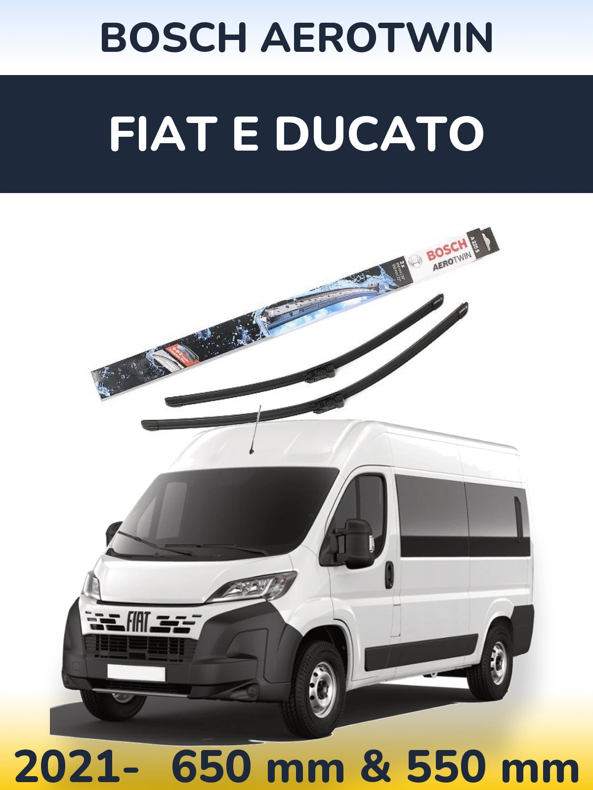 Sada předních stěračů BOSCH AeroTwin 650 a 550 mm pro Fiat E Ducato 2021-2026
