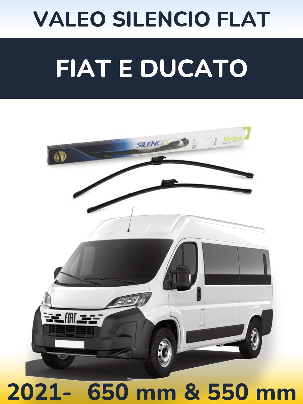 Sada předních stěračů Valeo Silencio Flat 650 a 550 mm pro Fiat E Ducato 2021-2026