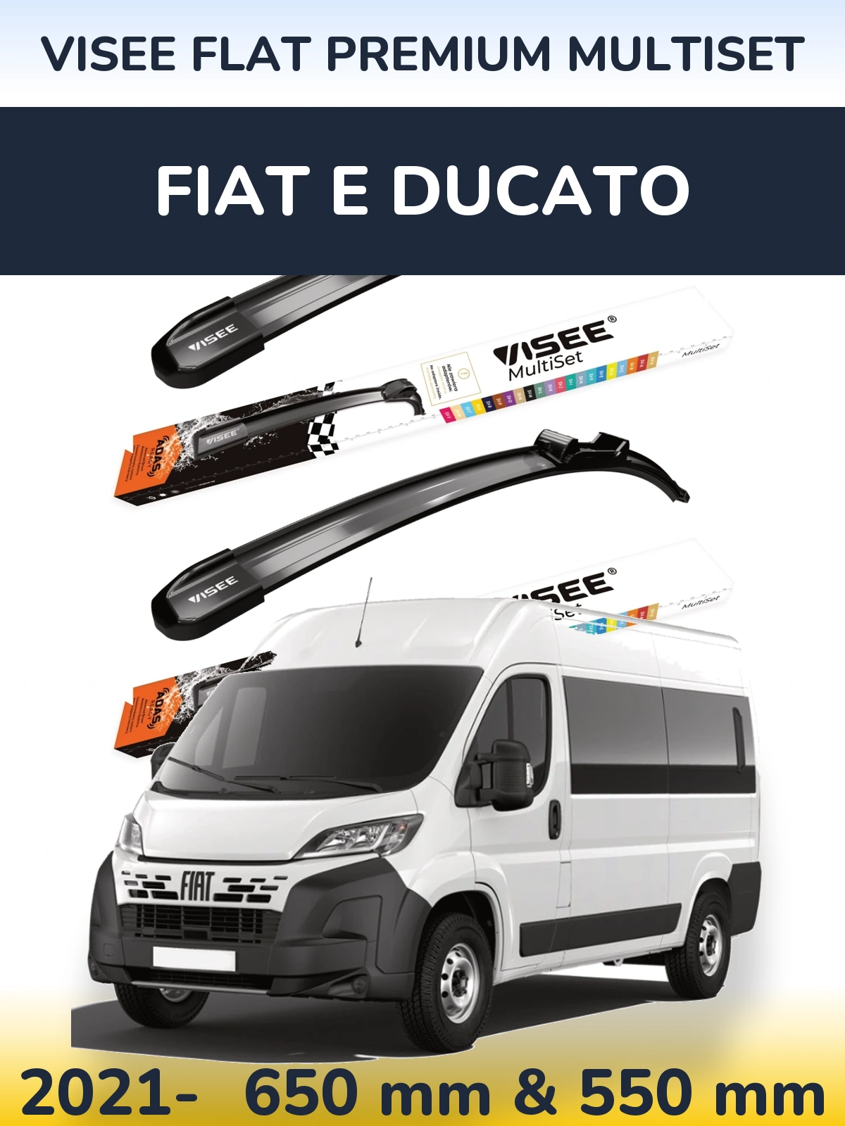 Sada předních stěračů VISEE FLAT PREMIUM MultiSet 650 a 550 mm pro Fiat E Ducato 2021-2026
