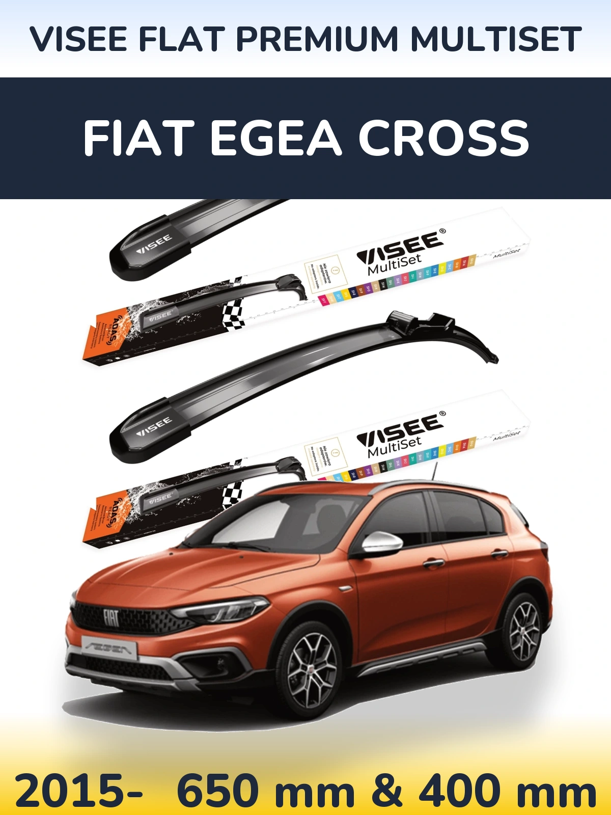 Sada předních stěračů VISEE FLAT PREMIUM MultiSet 650 a 400 mm pro Fiat Egea Cross 2015-2026