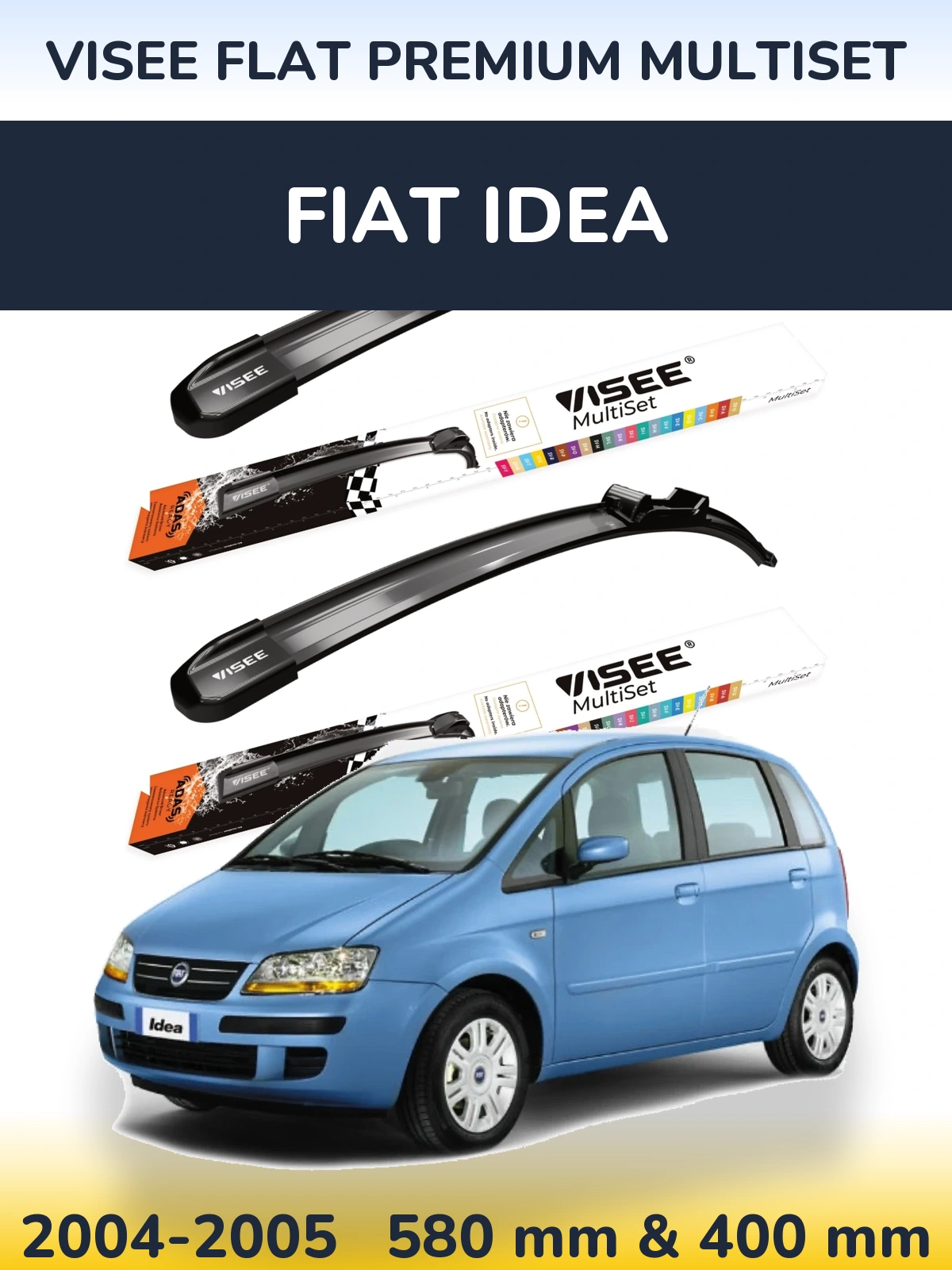 Комплект передніх щіток VISEE FLAT PREMIUM MultiSet 580 & 400 мм для Fiat Idea 2004-2005