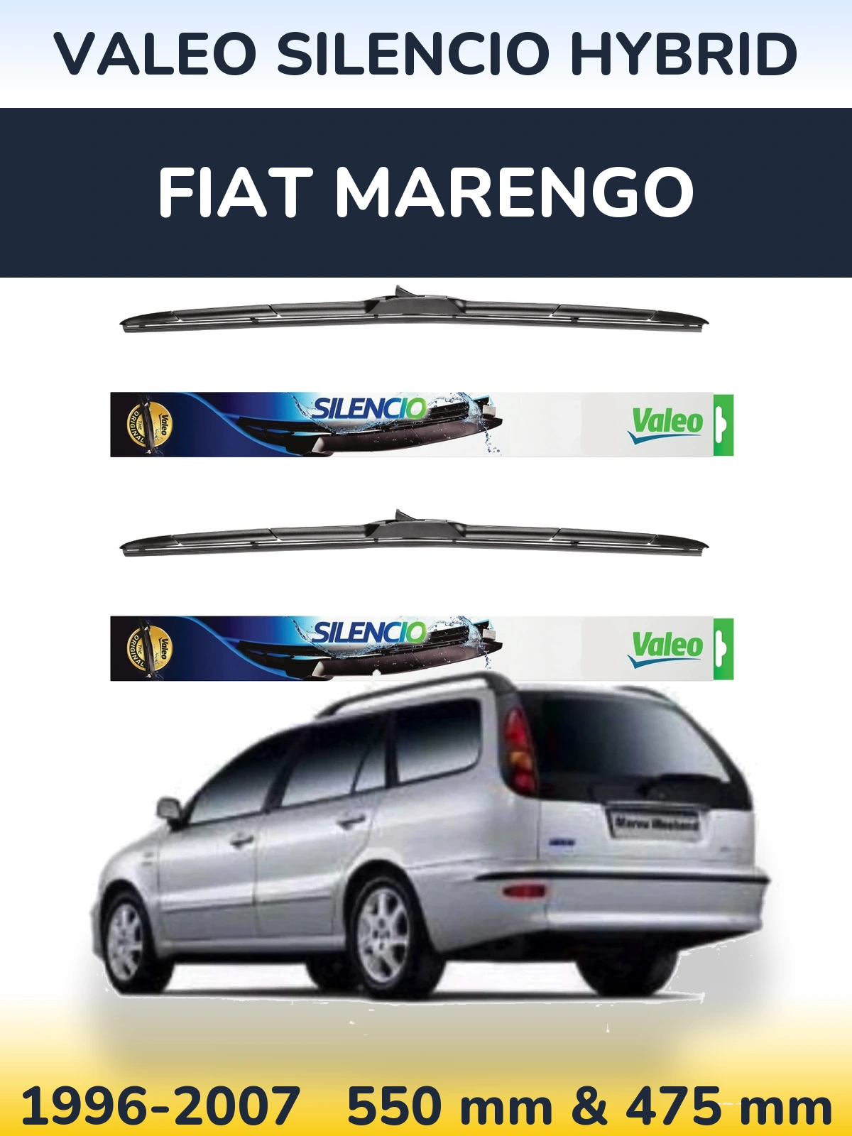Sada předních stěračů Valeo Silencio Hybrid 550 a 475 mm pro Fiat Marengo 1996-2007