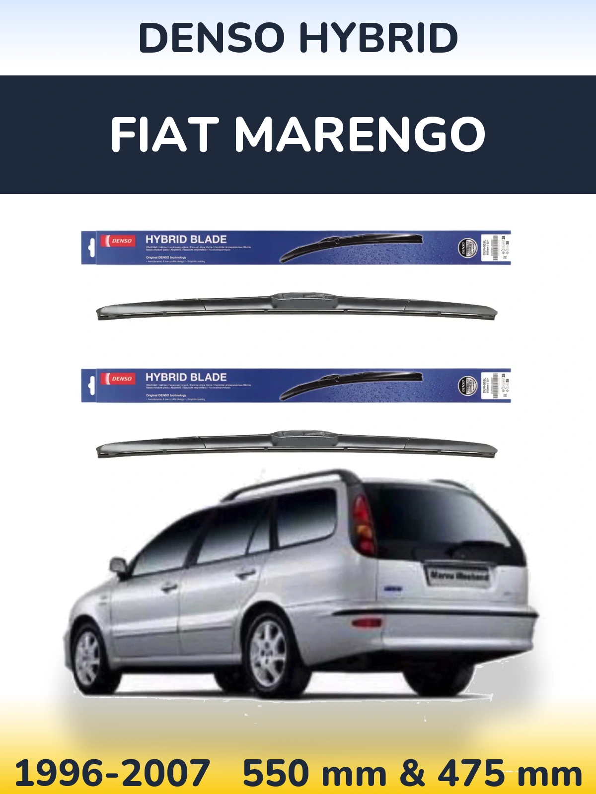 Sada předních stěračů Denso Hybrid 550 a 475 mm pro Fiat Marengo 1996-2007