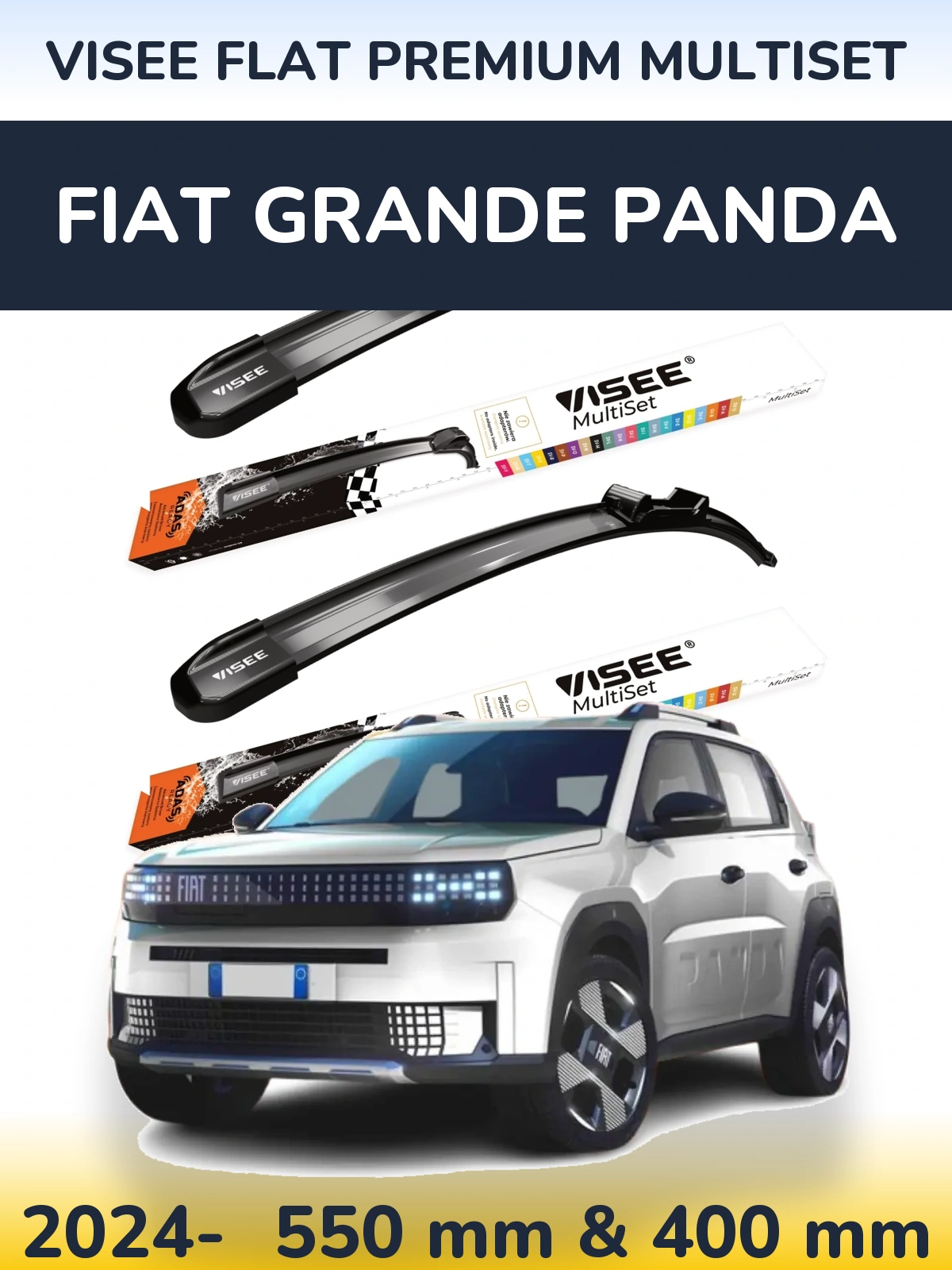 Sada předních stěračů VISEE FLAT PREMIUM MultiSet 550 a 400 mm pro Fiat Grande Panda 2024-2026