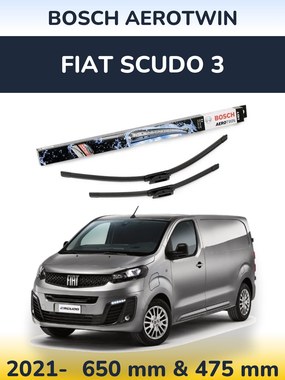 Sada předních stěračů BOSCH AeroTwin 650 a 475 mm pro Fiat Scudo 3 2021-2026