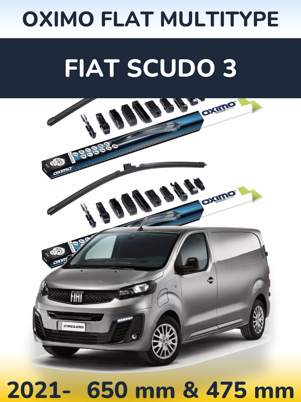 Sada předních stěračů Oximo Flat MultiType 650 a 475 mm pro Fiat Scudo 3 2021-2026
