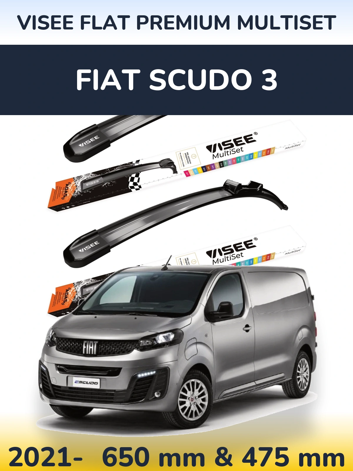 Sada předních stěračů VISEE FLAT PREMIUM MultiSet 650 a 475 mm pro Fiat Scudo 3 2021-2026