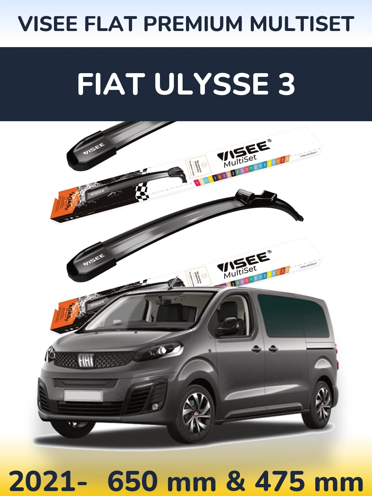 Sada předních stěračů VISEE FLAT PREMIUM MultiSet 650 a 475 mm pro Fiat Ulysse 3 2021-2026