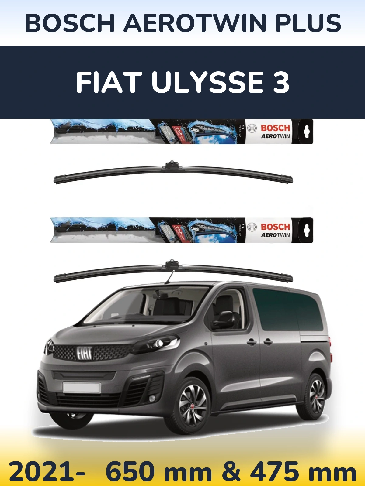 Sada předních stěračů BOSCH AeroTwin Plus 650 a 475 mm pro Fiat Ulysse 3 2021-2026