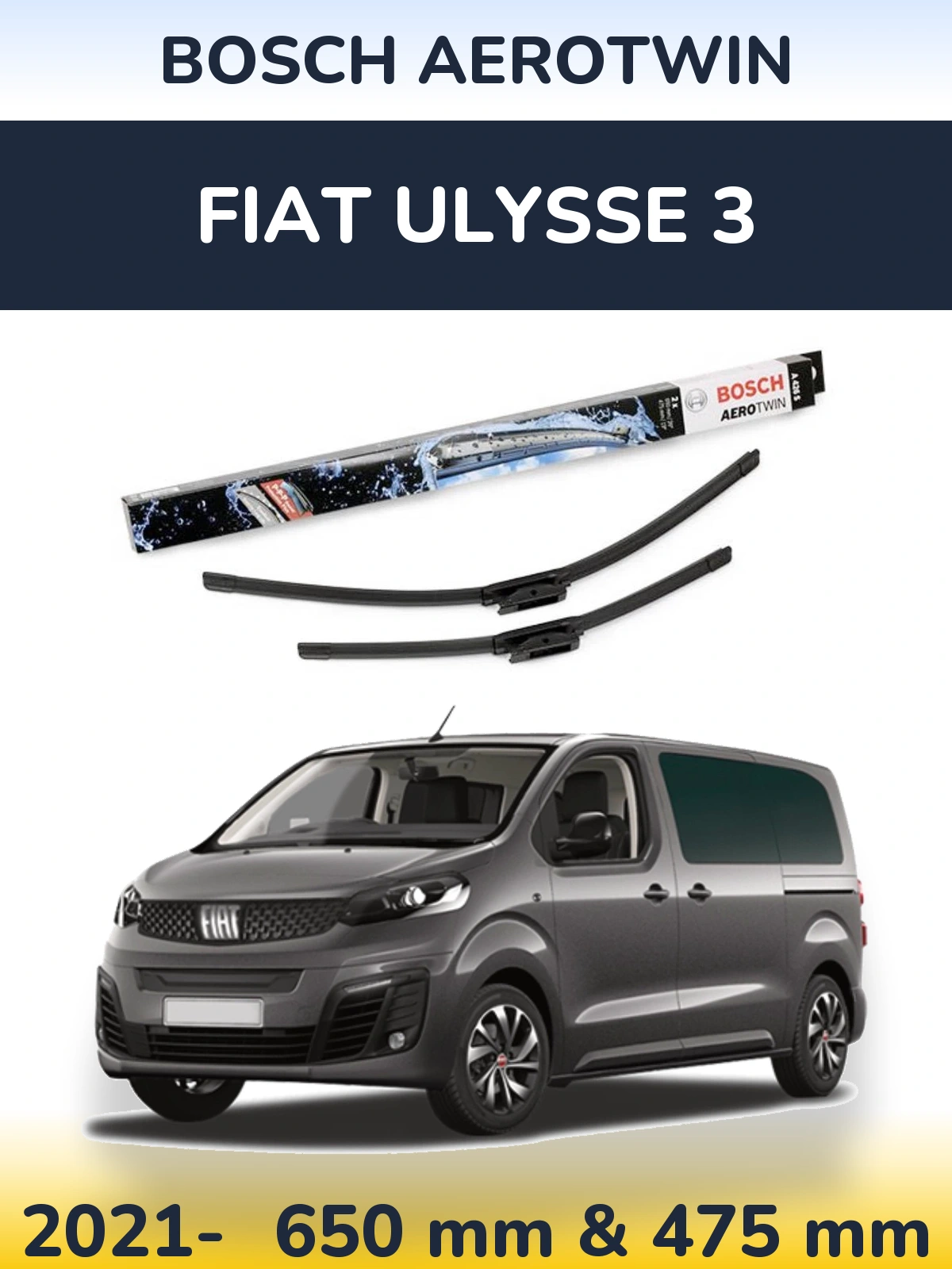 Sada předních stěračů BOSCH AeroTwin 650 a 475 mm pro Fiat Ulysse 3 2021-2026