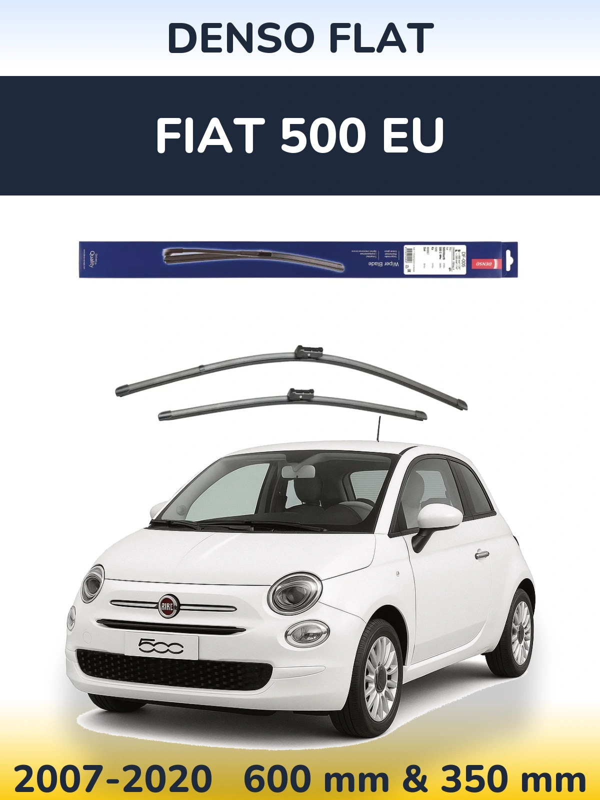 Sada předních stěračů Denso Flat 600 a 350 mm pro Fiat 500 EU 2007-2020