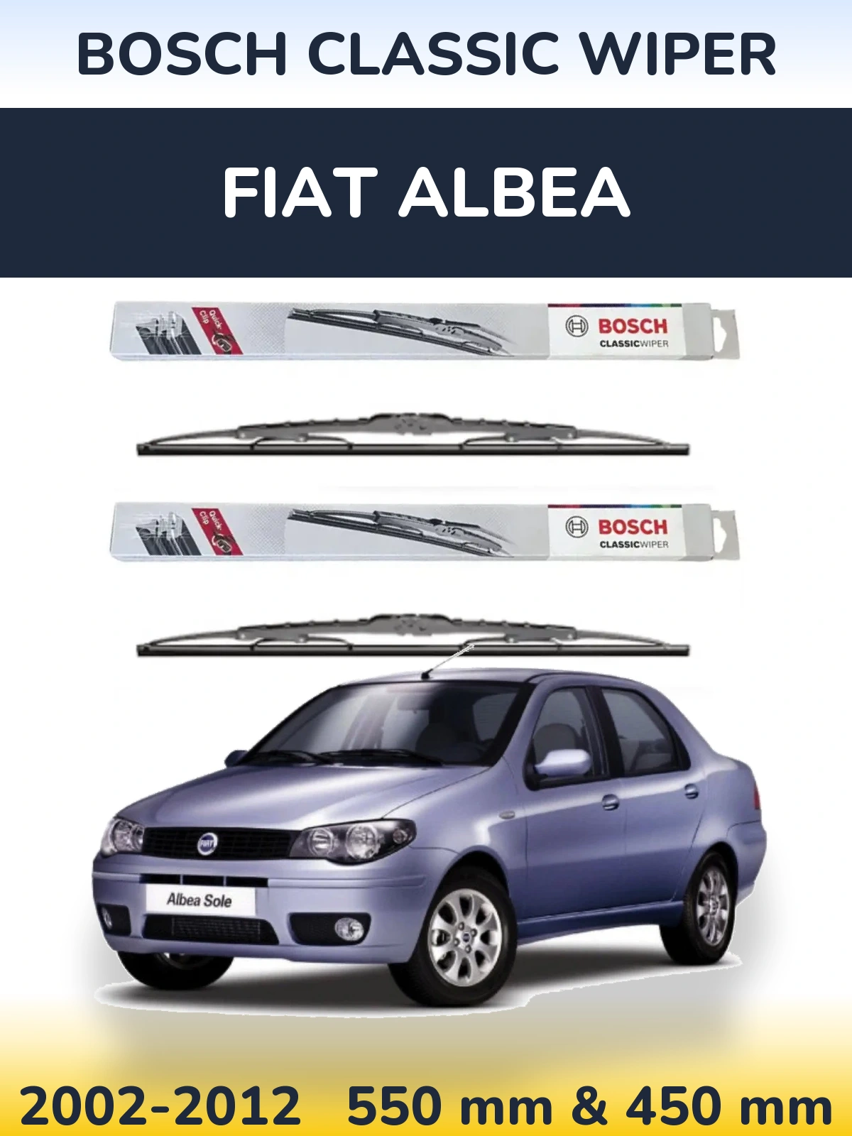 Sada předních stěračů BOSCH Classic Wiper 550 a 450 mm pro Fiat Albea 2002-2012
