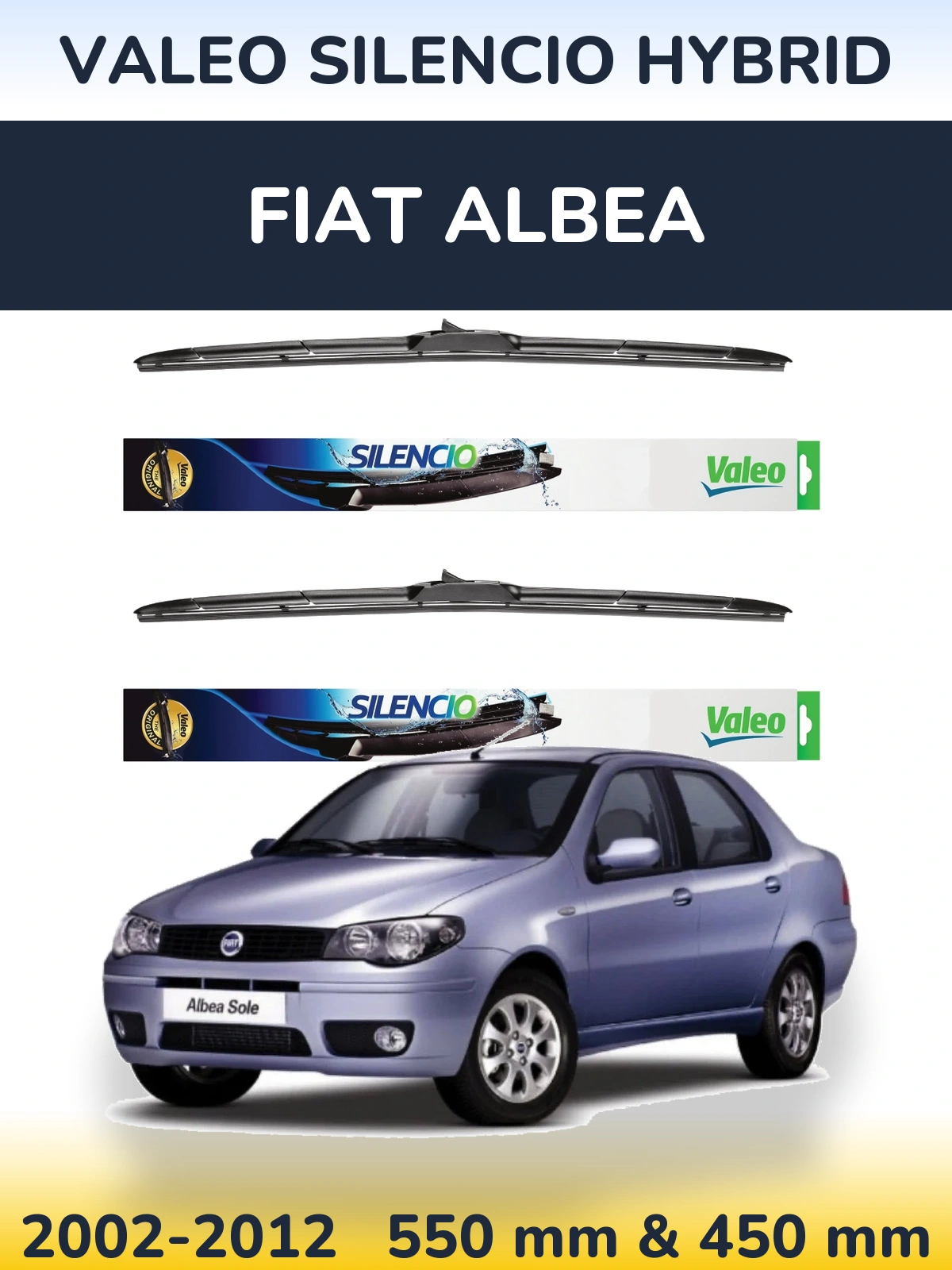Sada předních stěračů Valeo Silencio Hybrid 550 a 450 mm pro Fiat Albea 2002-2012