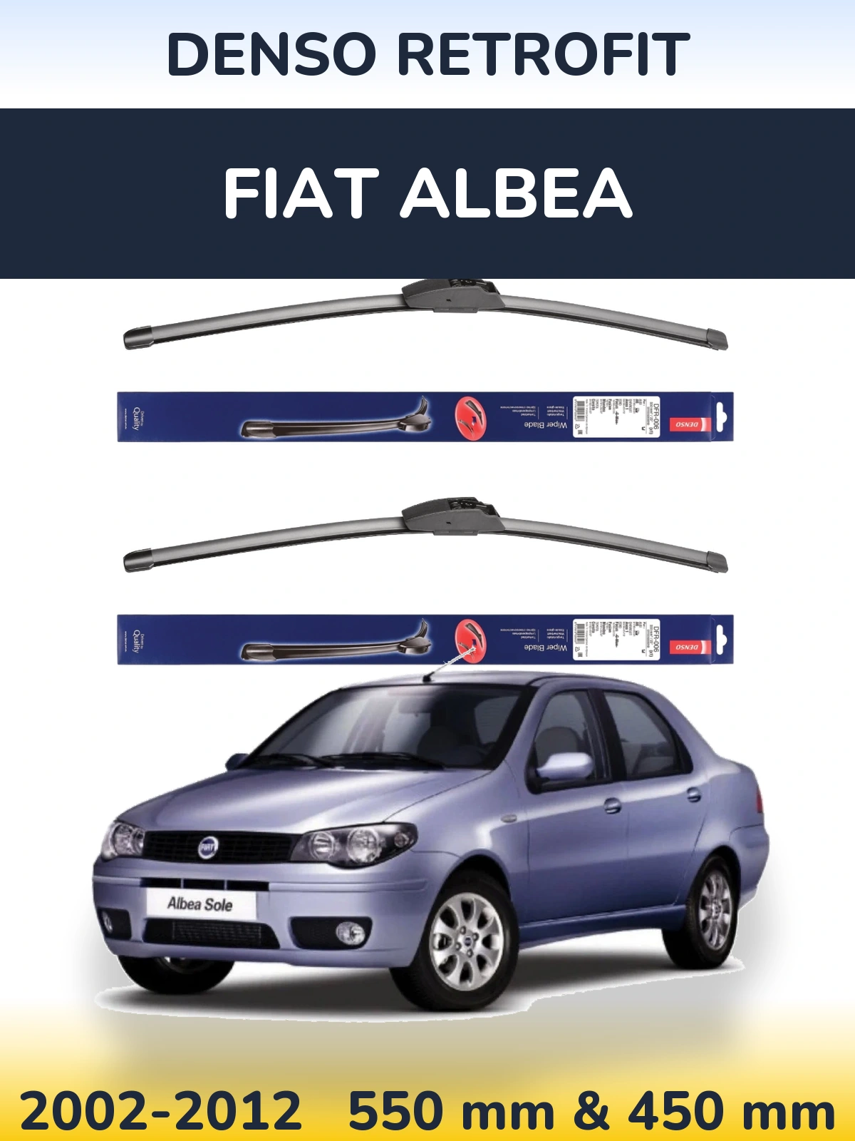 Sada předních stěračů Denso Retrofit 550 a 450 mm pro Fiat Albea 2002-2012