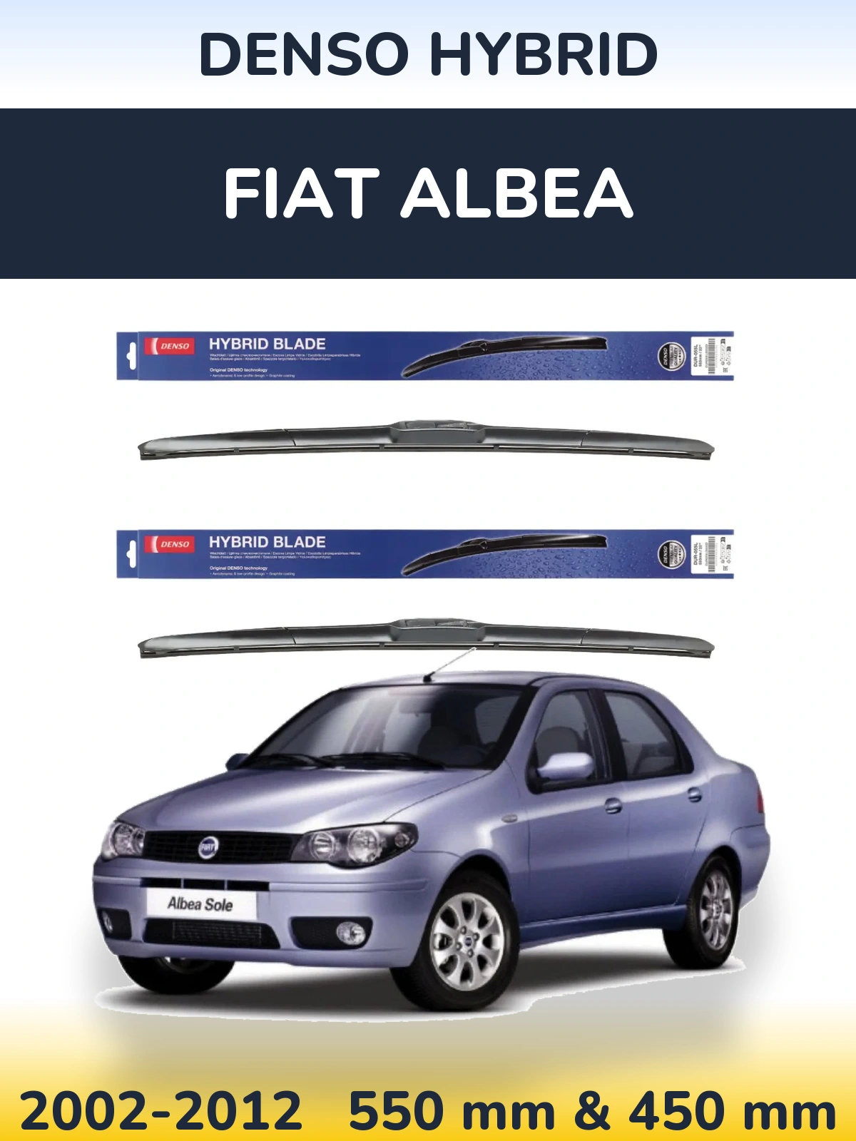 Sada předních stěračů Denso Hybrid 550 a 450 mm pro Fiat Albea 2002-2012