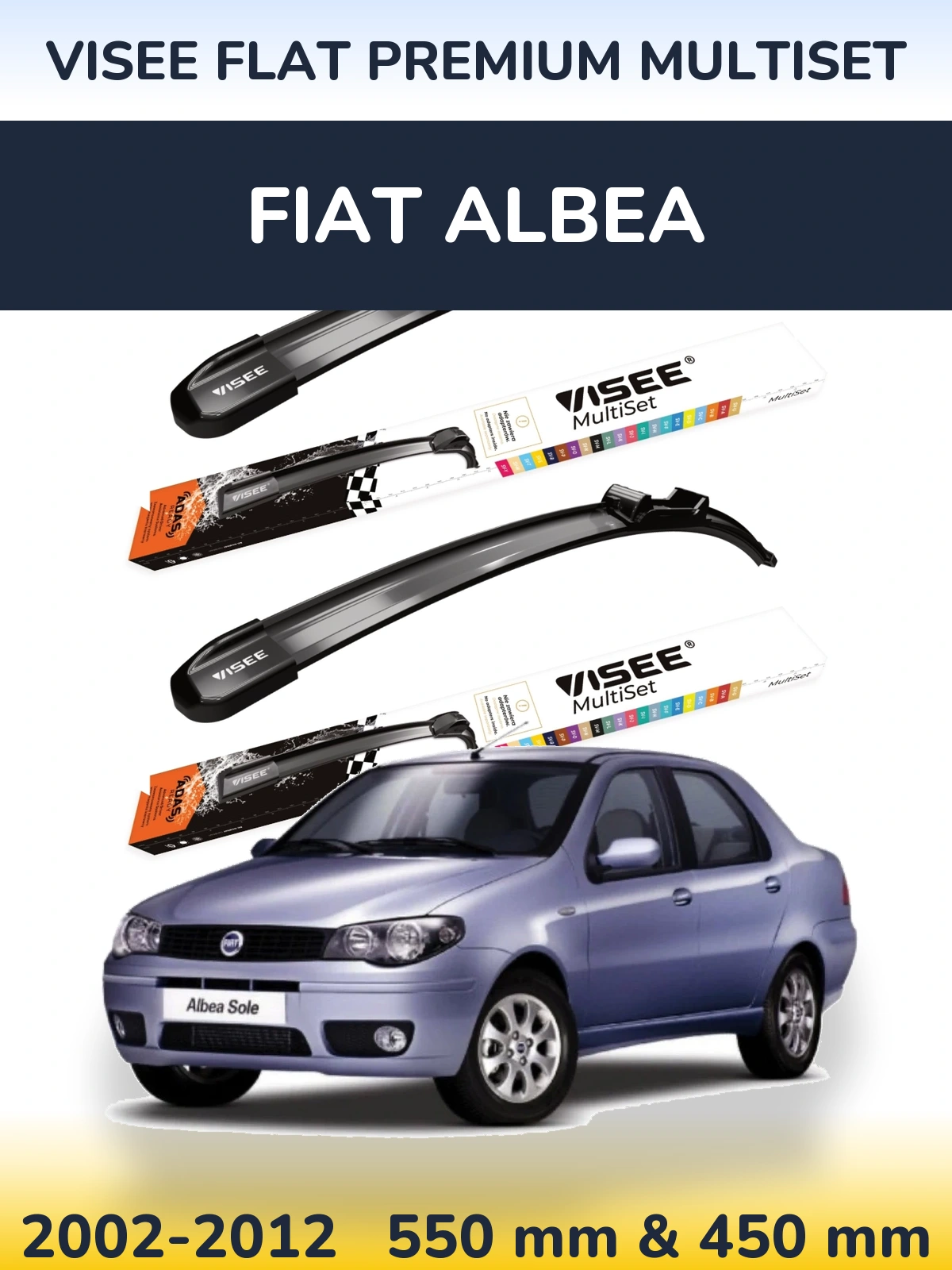 Sada předních stěračů VISEE FLAT PREMIUM MultiSet 550 a 450 mm pro Fiat Albea 2002-2012
