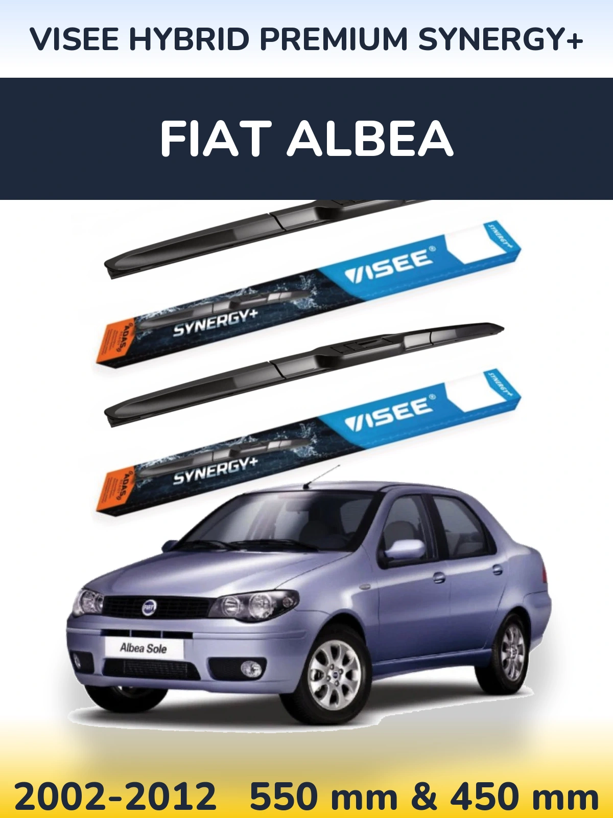 Sada předních stěračů VISEE HYBRID PREMIUM SYNERGY+ 550 a 450 mm pro Fiat Albea 2002-2012