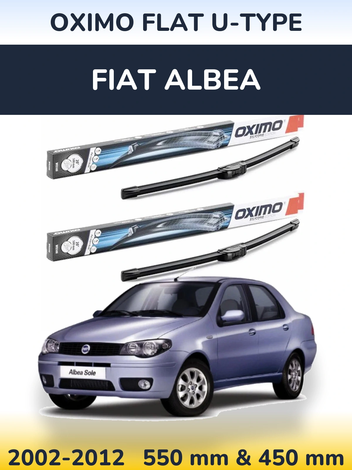 Sada předních stěračů Oximo Flat U-type 550 a 450 mm pro Fiat Albea 2002-2012