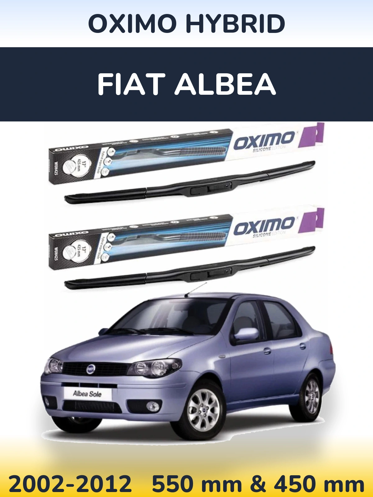 Sada předních stěračů Oximo Hybrid 550 a 450 mm pro Fiat Albea 2002-2012