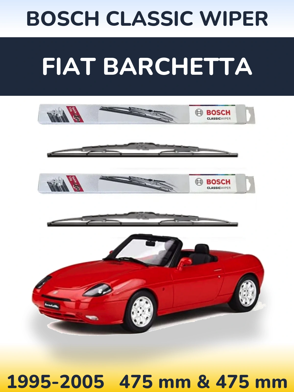 Sada předních stěračů BOSCH Classic Wiper 475 a 475 mm pro Fiat Barchetta 1995-2005