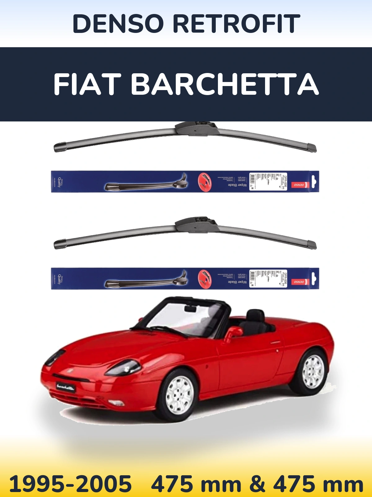 Sada předních stěračů Denso Retrofit 475 a 475 mm pro Fiat Barchetta 1995-2005