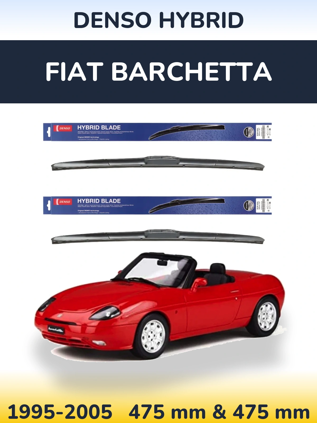 Sada předních stěračů Denso Hybrid 475 a 475 mm pro Fiat Barchetta 1995-2005