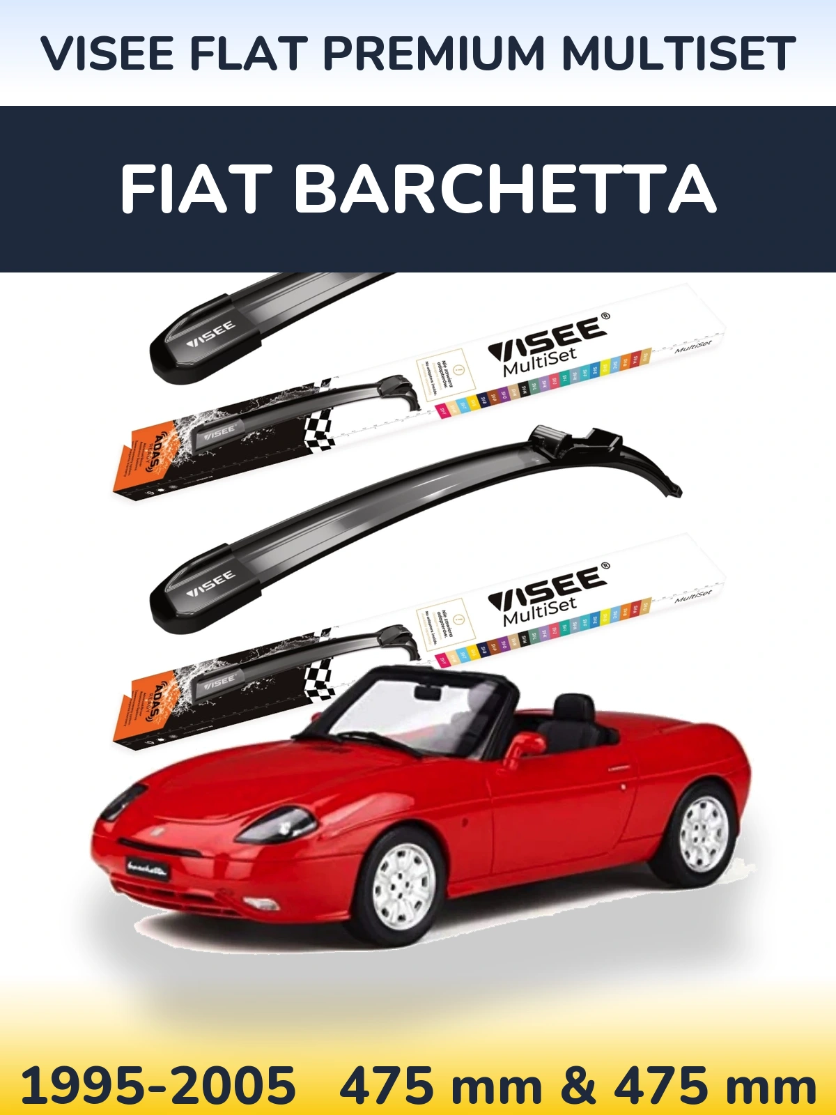 Sada předních stěračů VISEE FLAT PREMIUM MultiSet 475 a 475 mm pro Fiat Barchetta 1995-2005