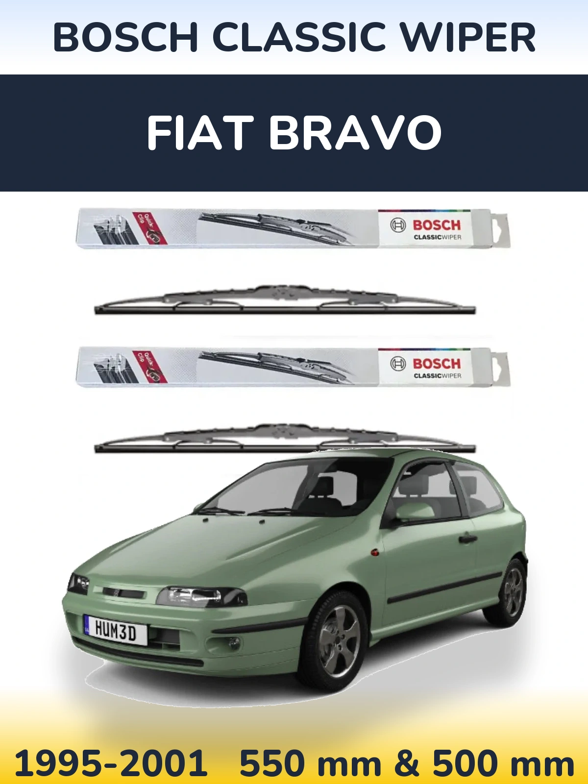 Sada předních stěračů BOSCH Classic Wiper 550 a 500 mm pro Fiat Bravo 1995-2001