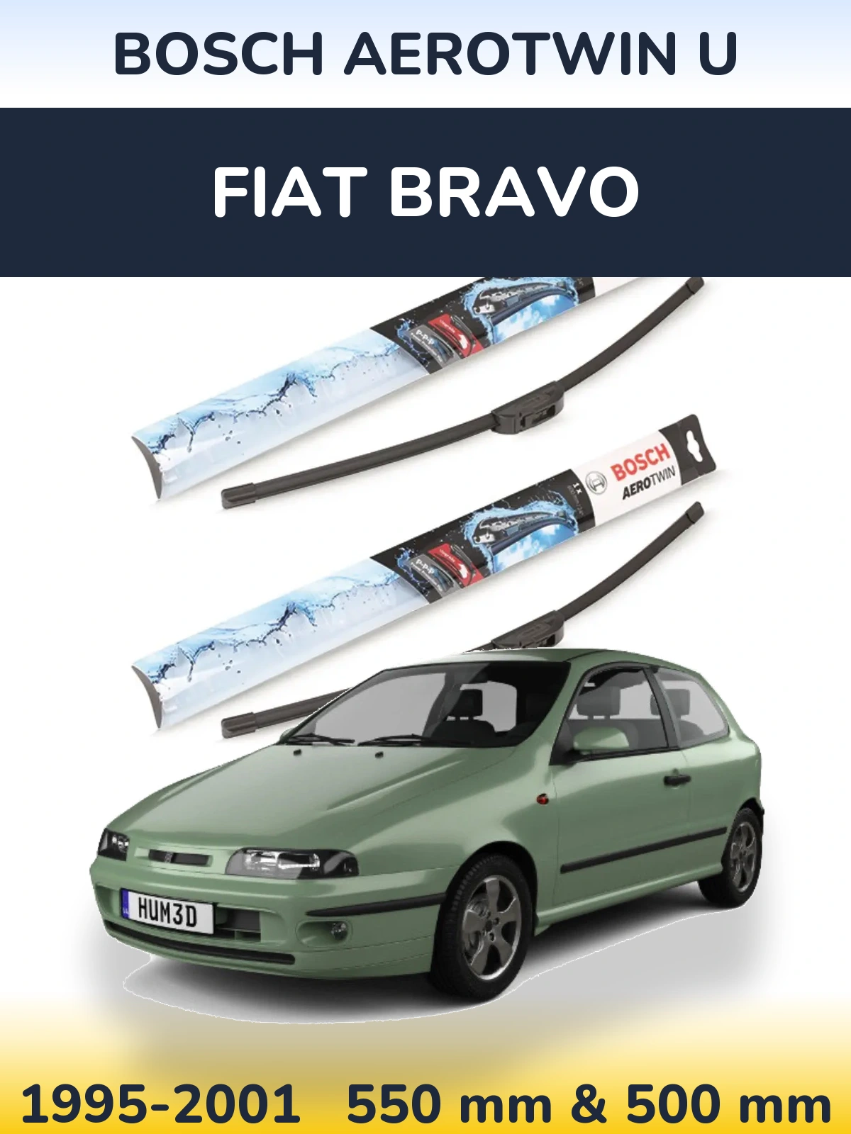 Sada předních stěračů BOSCH AeroTwin U 550 a 500 mm pro Fiat Bravo 1995-2001