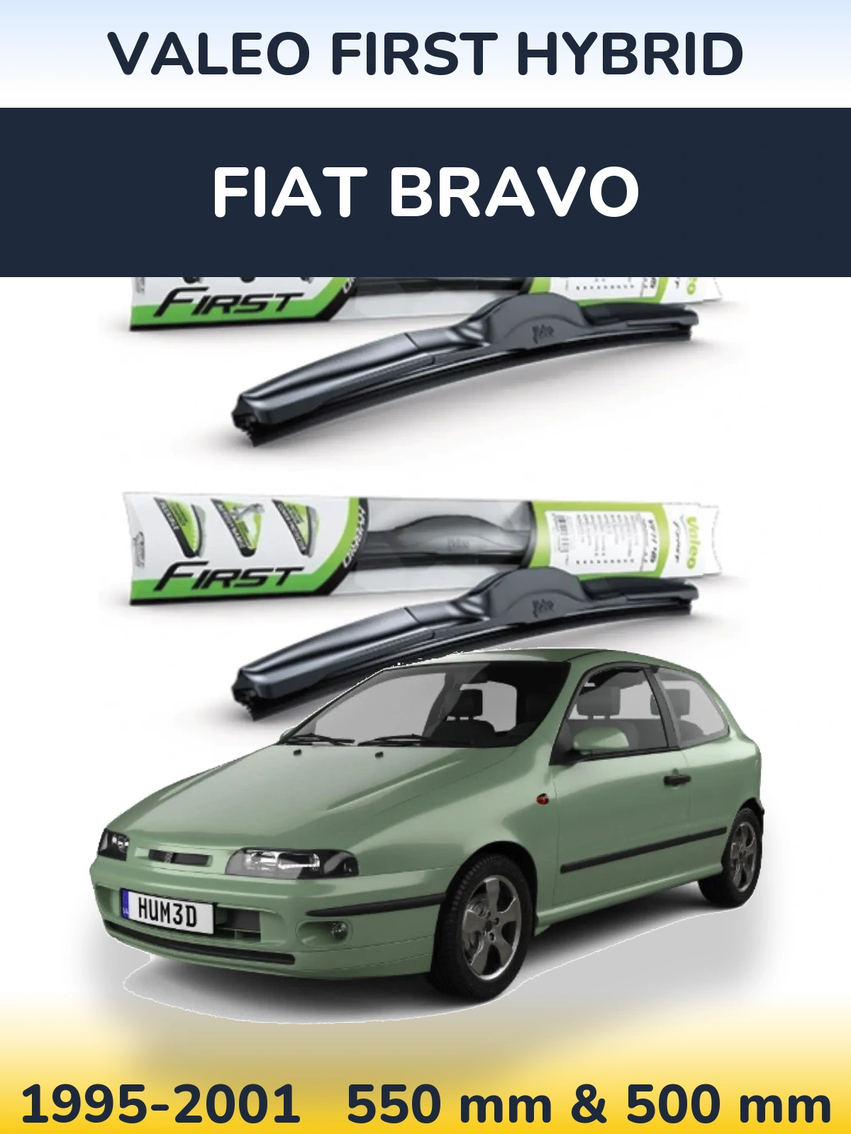 Sada předních stěračů Valeo First Hybrid 550 a 500 mm pro Fiat Bravo 1995-2001