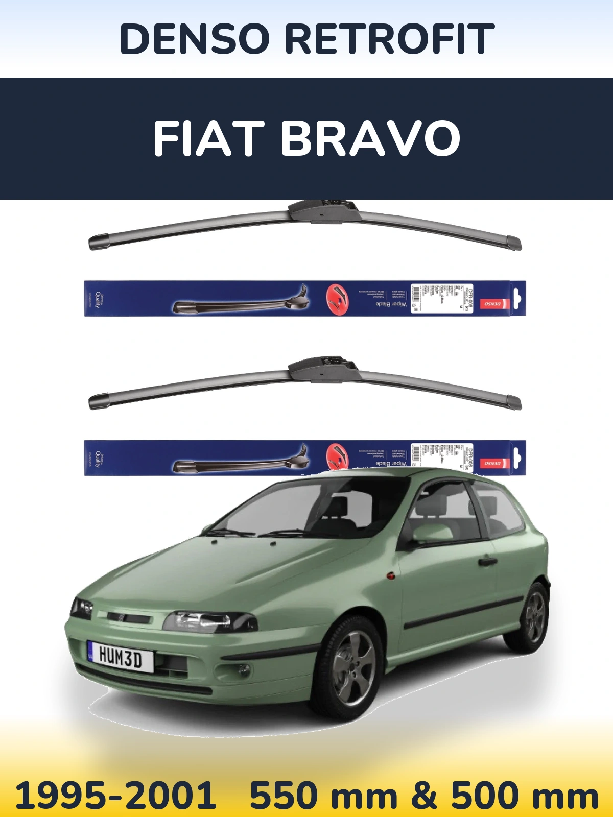 Sada předních stěračů Denso Retrofit 550 a 500 mm pro Fiat Bravo 1995-2001