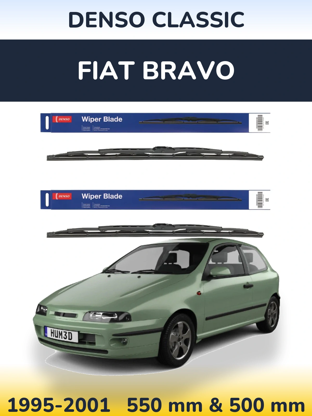 Sada předních stěračů Denso Classic 550 a 500 mm pro Fiat Bravo 1995-2001