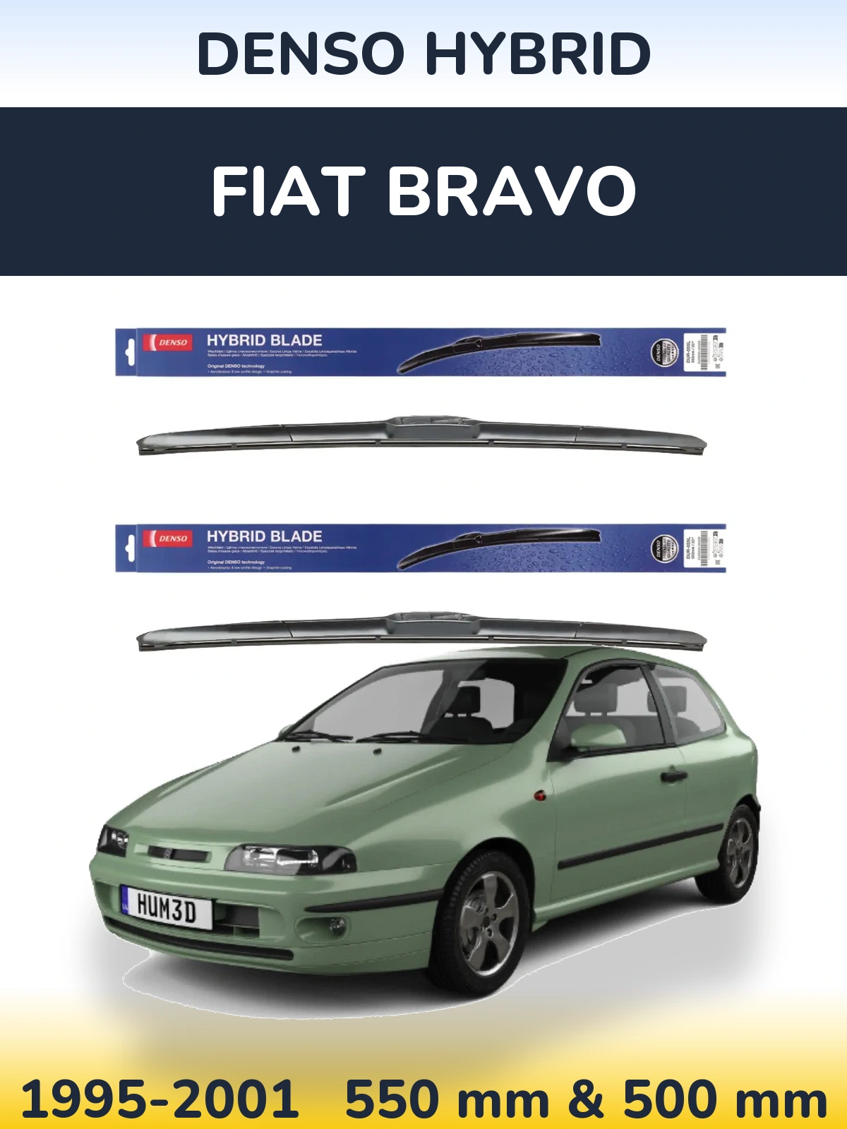 Комплект передніх щіток Denso Hybrid 550 & 500 мм для Fiat Bravo 1995-2001
