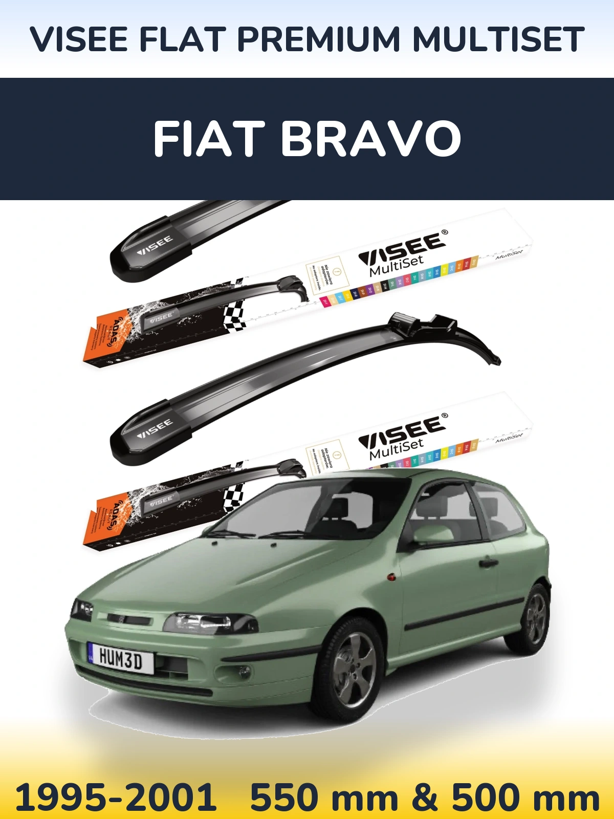 Sada předních stěračů VISEE FLAT PREMIUM MultiSet 550 a 500 mm pro Fiat Bravo 1995-2001