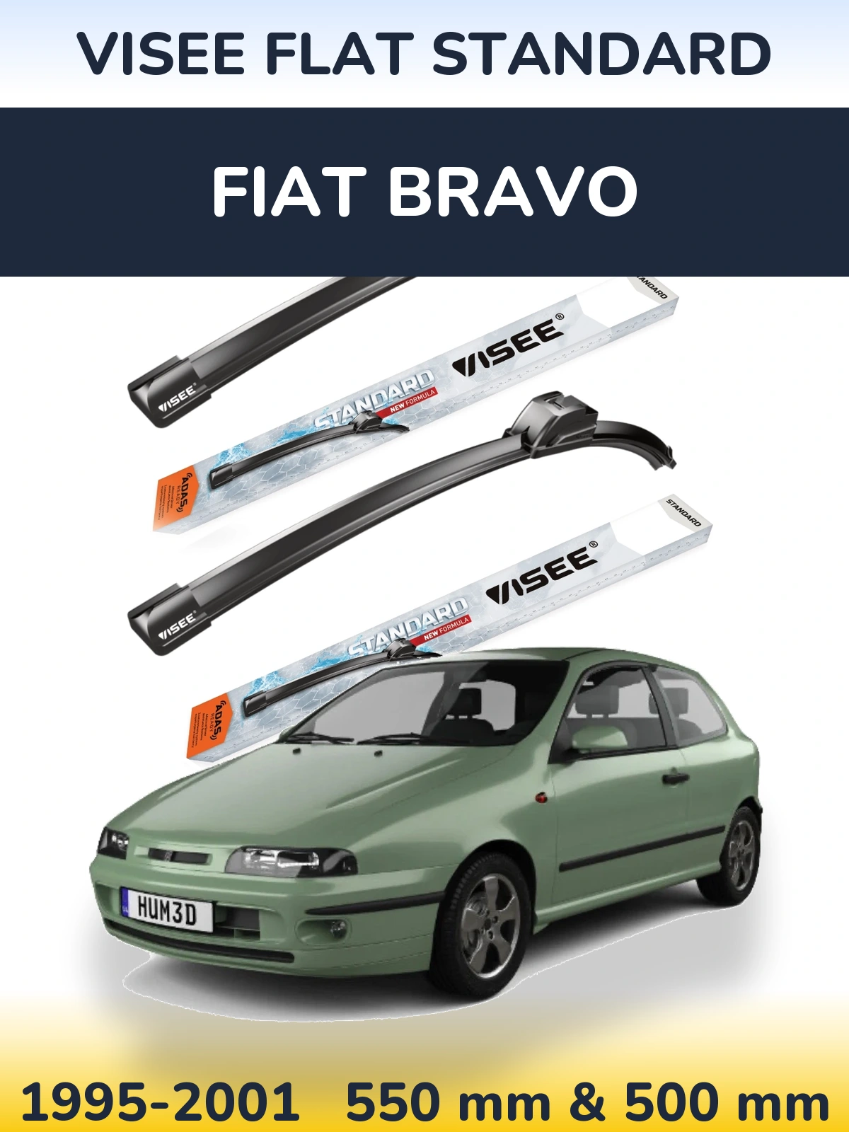 Sada předních stěračů VISEE FLAT STANDARD 550 a 500 mm pro Fiat Bravo 1995-2001