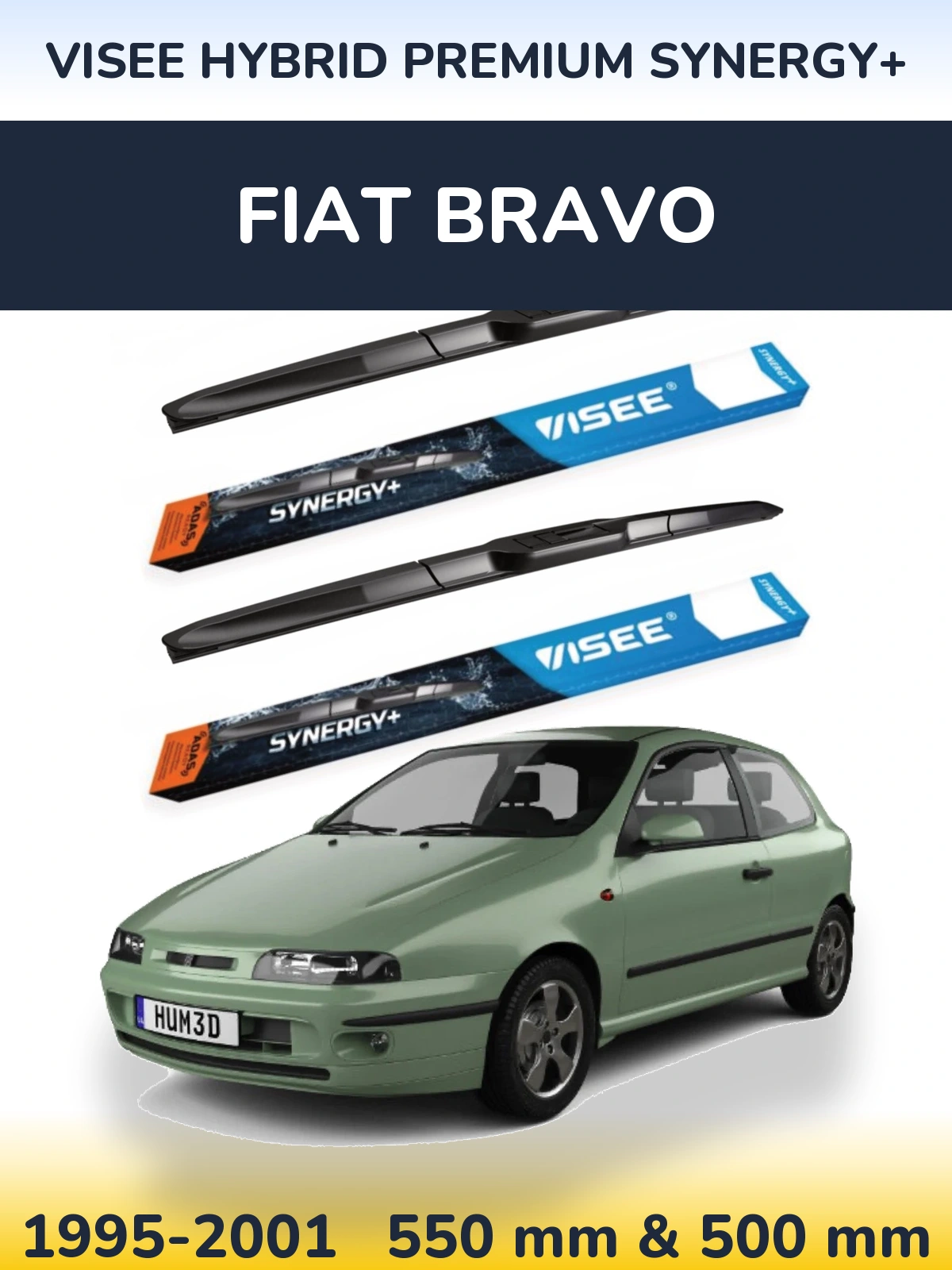 Sada předních stěračů VISEE HYBRID PREMIUM SYNERGY+ 550 a 500 mm pro Fiat Bravo 1995-2001