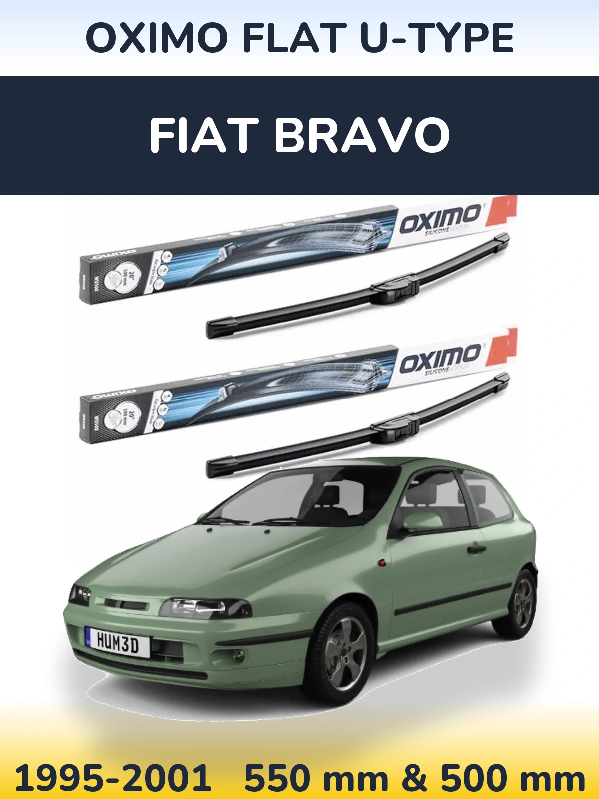 Sada předních stěračů Oximo Flat U-type 550 a 500 mm pro Fiat Bravo 1995-2001