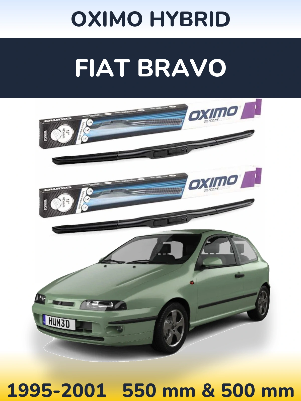 Sada předních stěračů Oximo Hybrid 550 a 500 mm pro Fiat Bravo 1995-2001