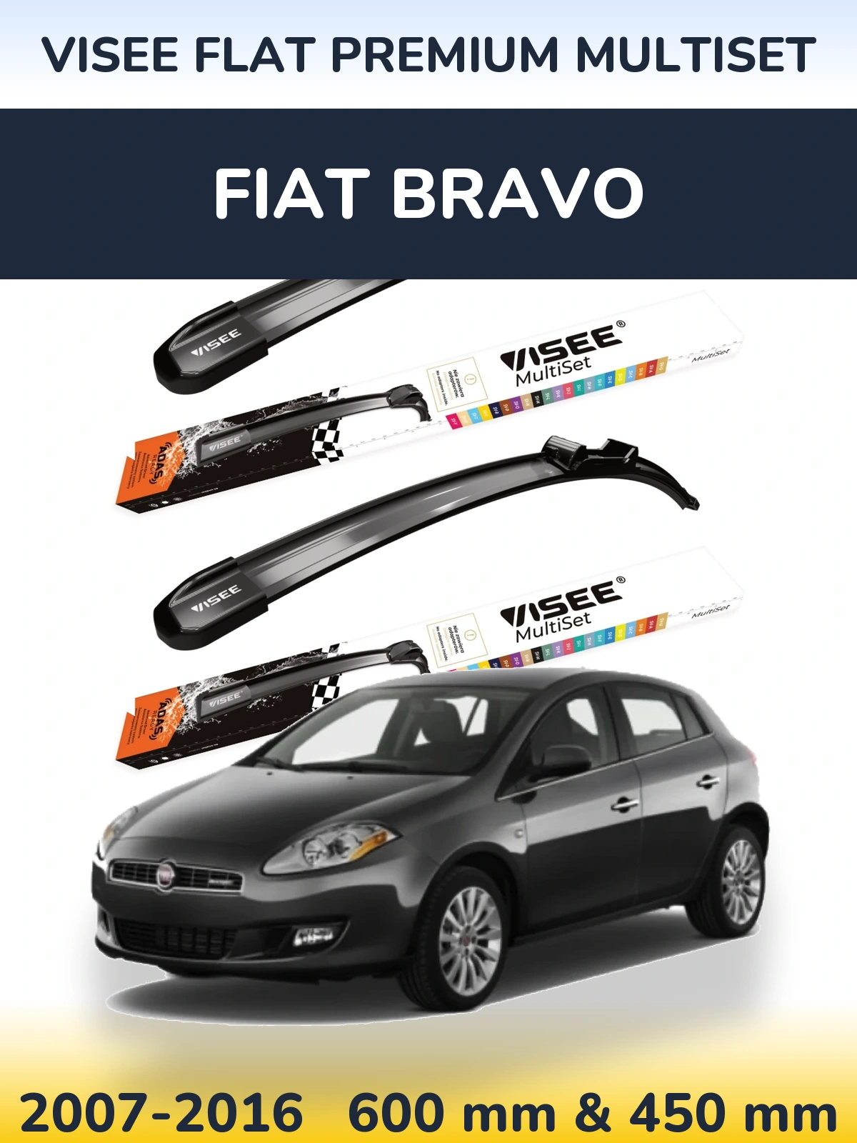 Sada předních stěračů VISEE FLAT PREMIUM MultiSet 600 a 450 mm pro Fiat Bravo 2007-2016
