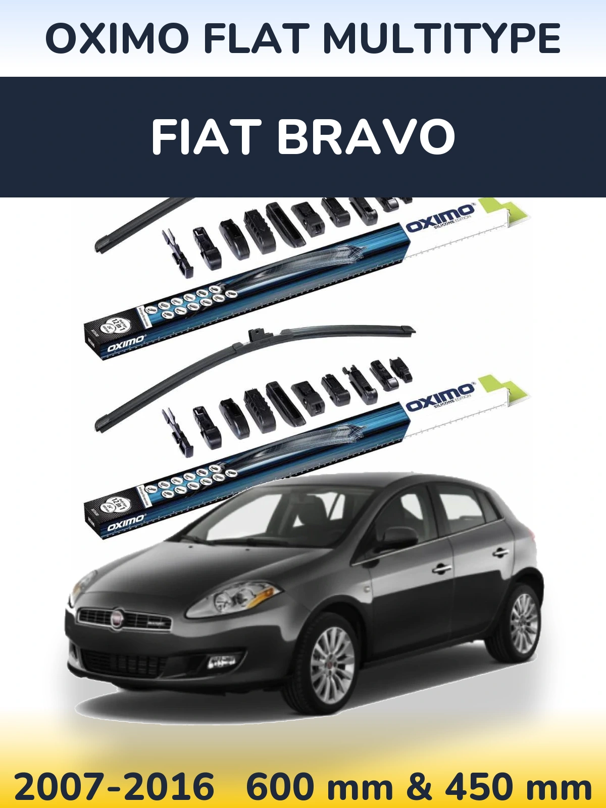 Sada předních stěračů Oximo Flat MultiType 600 a 450 mm pro Fiat Bravo 2007-2016