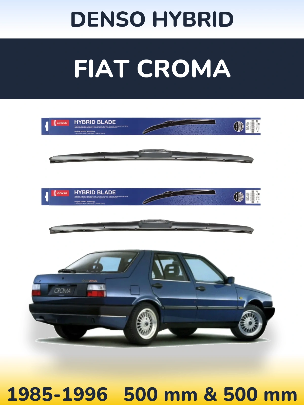 Sada předních stěračů Denso Hybrid 500 a 500 mm pro Fiat Croma 1985-1996