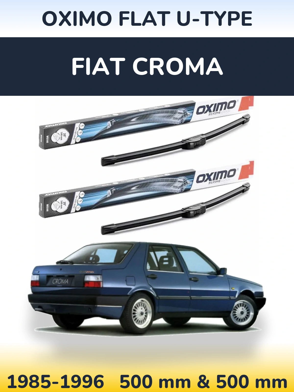 Sada předních stěračů Oximo Flat U-type 500 a 500 mm pro Fiat Croma 1985-1996