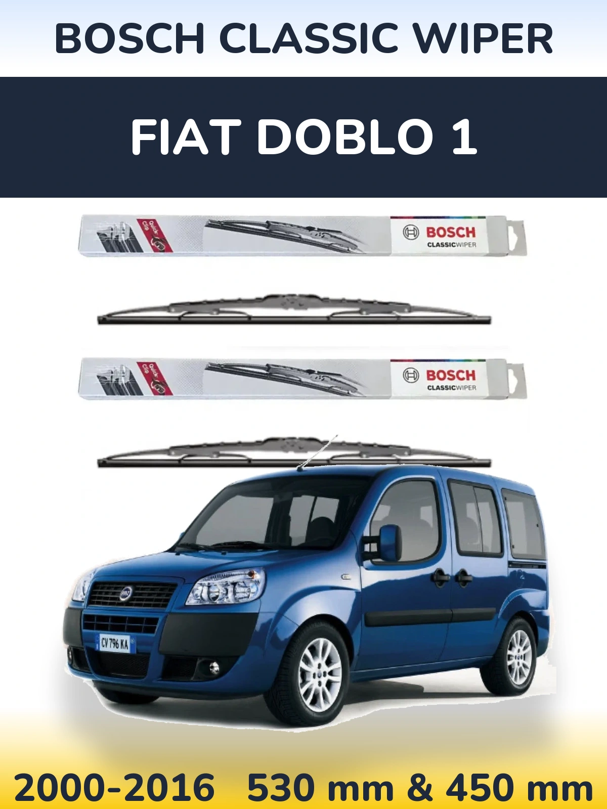 Sada předních stěračů BOSCH Classic Wiper 530 a 450 mm pro Fiat Doblo 1 2000-2016