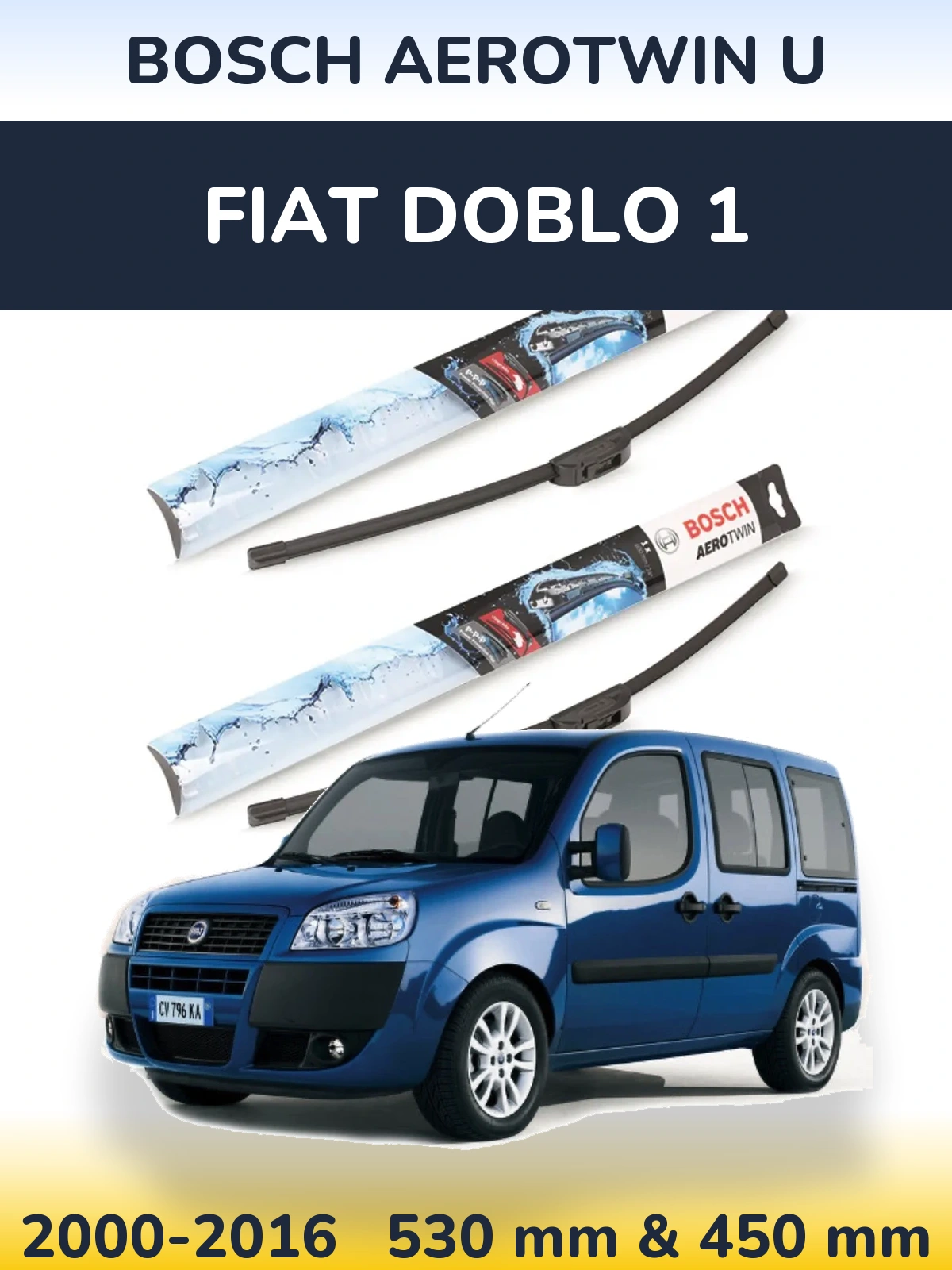 Sada předních stěračů BOSCH AeroTwin U 530 a 450 mm pro Fiat Doblo 1 2000-2016