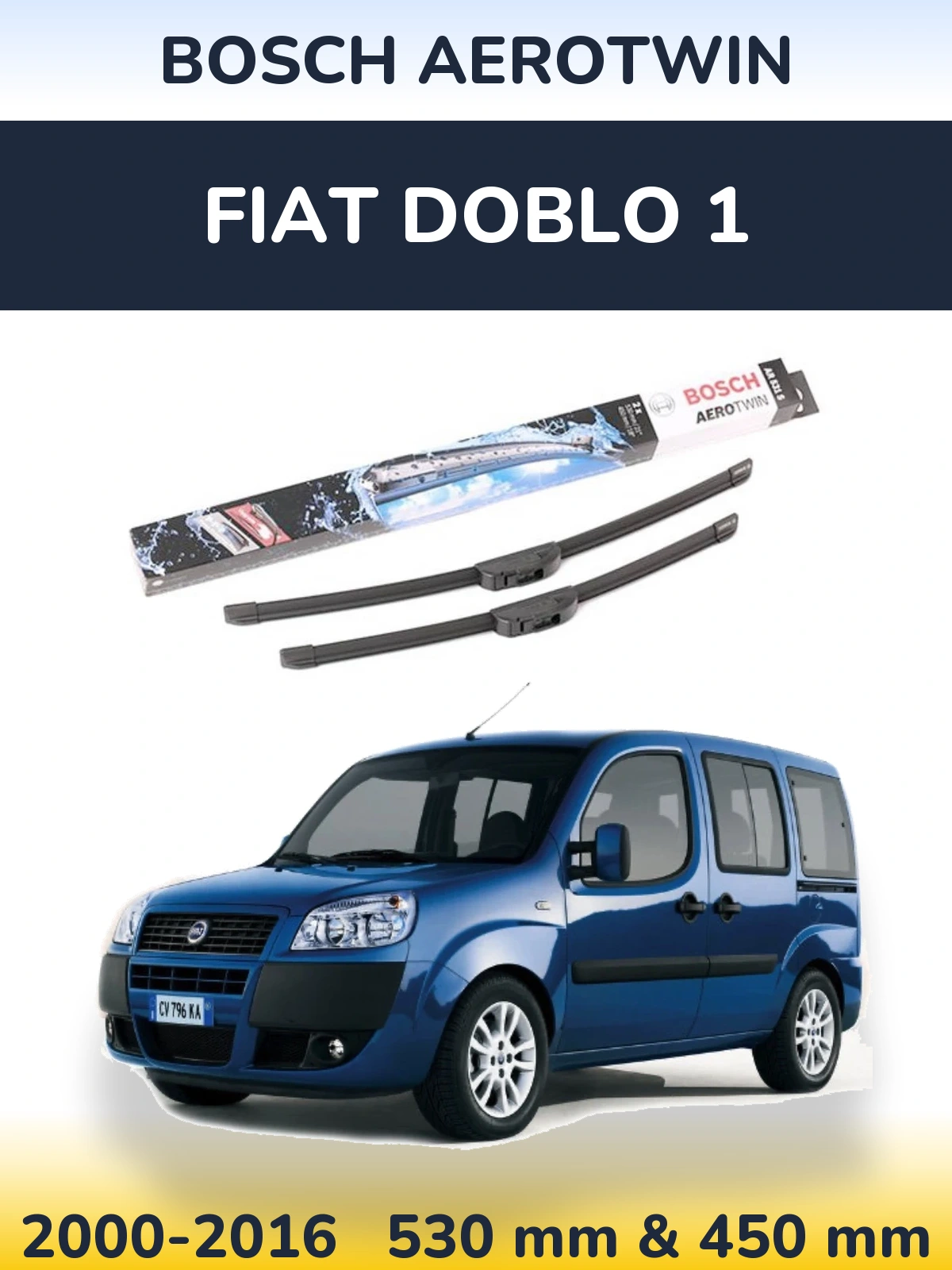 Sada předních stěračů BOSCH AeroTwin 530 a 450 mm pro Fiat Doblo 1 2000-2016