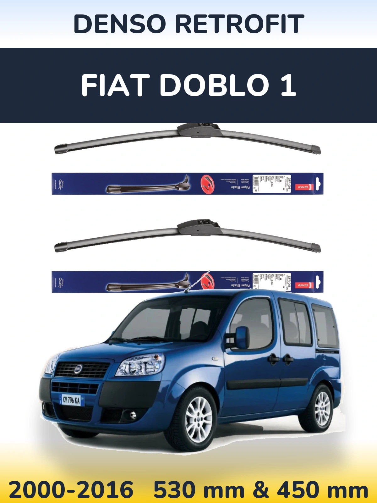 Sada předních stěračů Denso Retrofit 530 a 450 mm pro Fiat Doblo 1 2000-2016