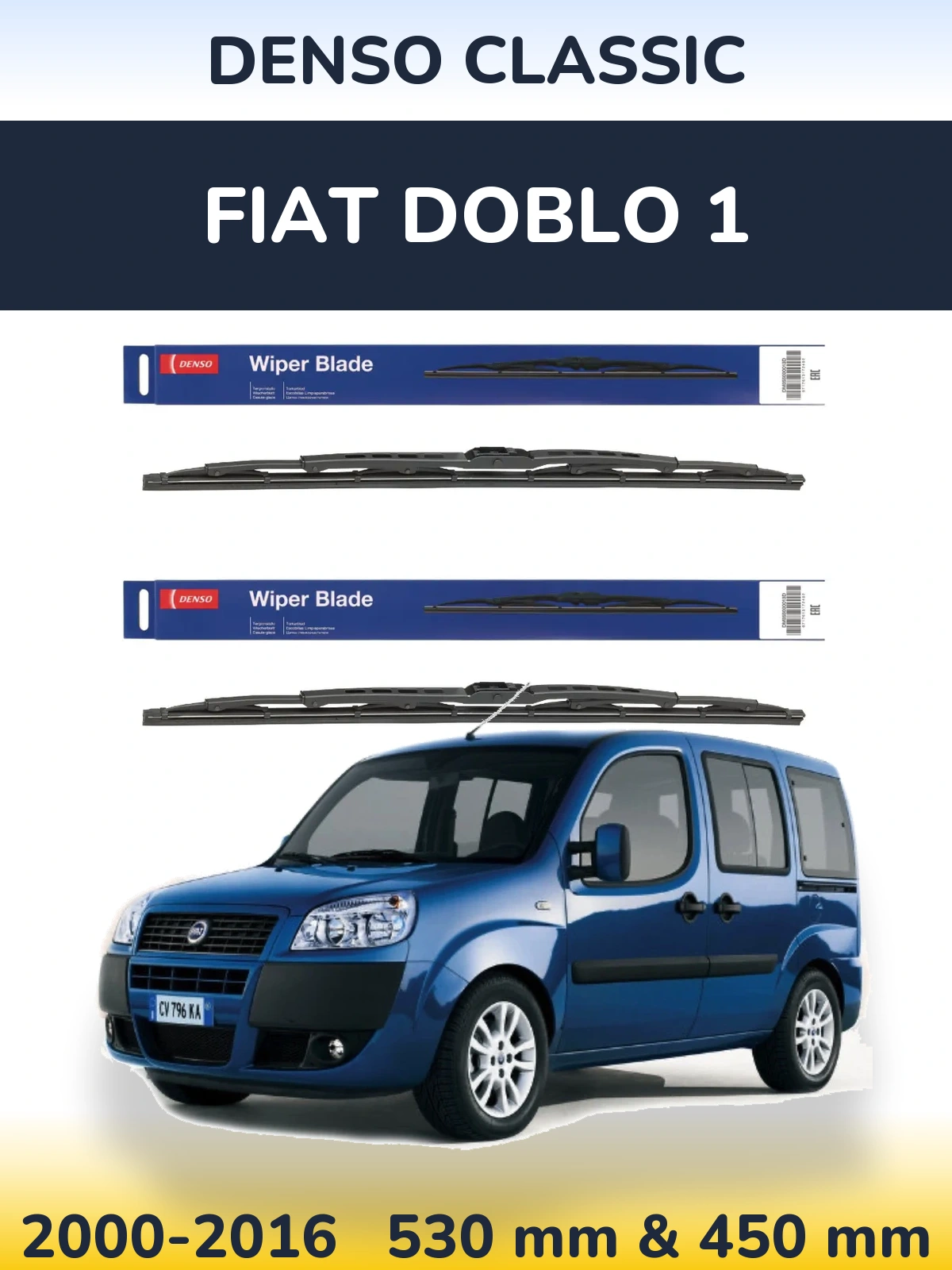 Комплект передних дворников Denso Classic 530 & 450 мм для Fiat Doblo 1 2000-2016