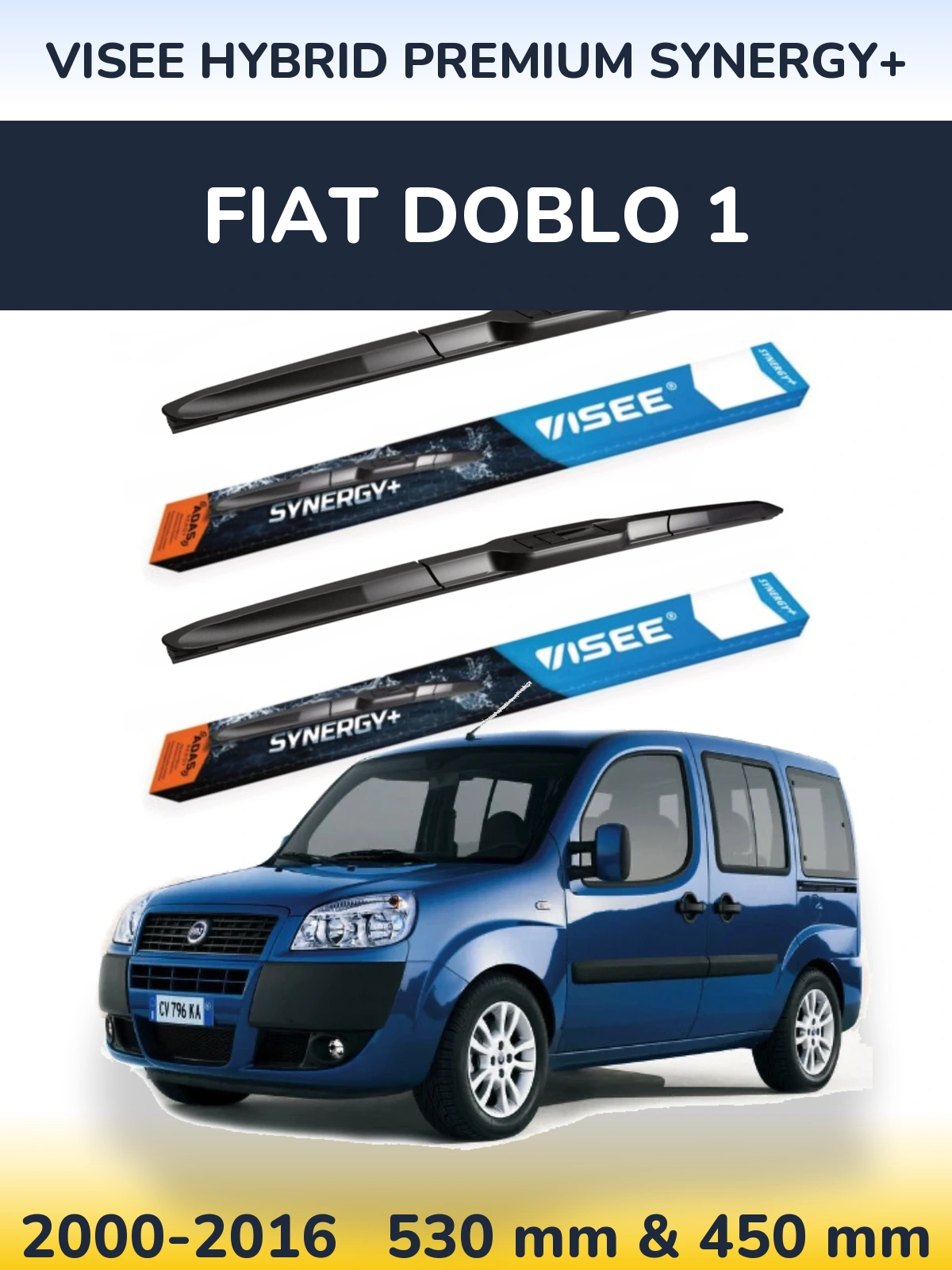 Sada předních stěračů VISEE HYBRID PREMIUM SYNERGY+ 530 a 450 mm pro Fiat Doblo 1 2000-2016