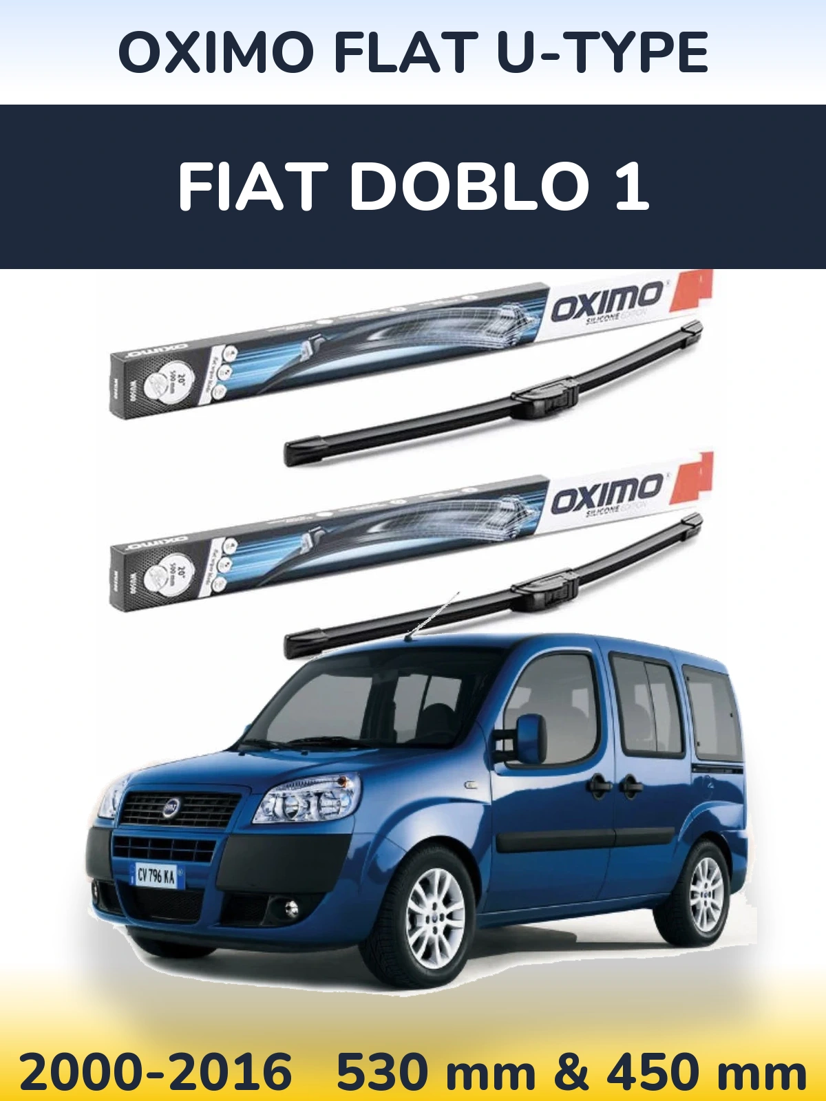Sada předních stěračů Oximo Flat U-type 530 a 450 mm pro Fiat Doblo 1 2000-2016
